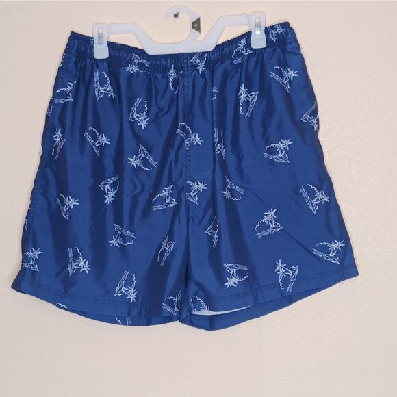 Sand n Sun Swim Trunks Mens L (36-38) Blue Tropical Island Mesh Lined Pockets - Picture 1 of 11